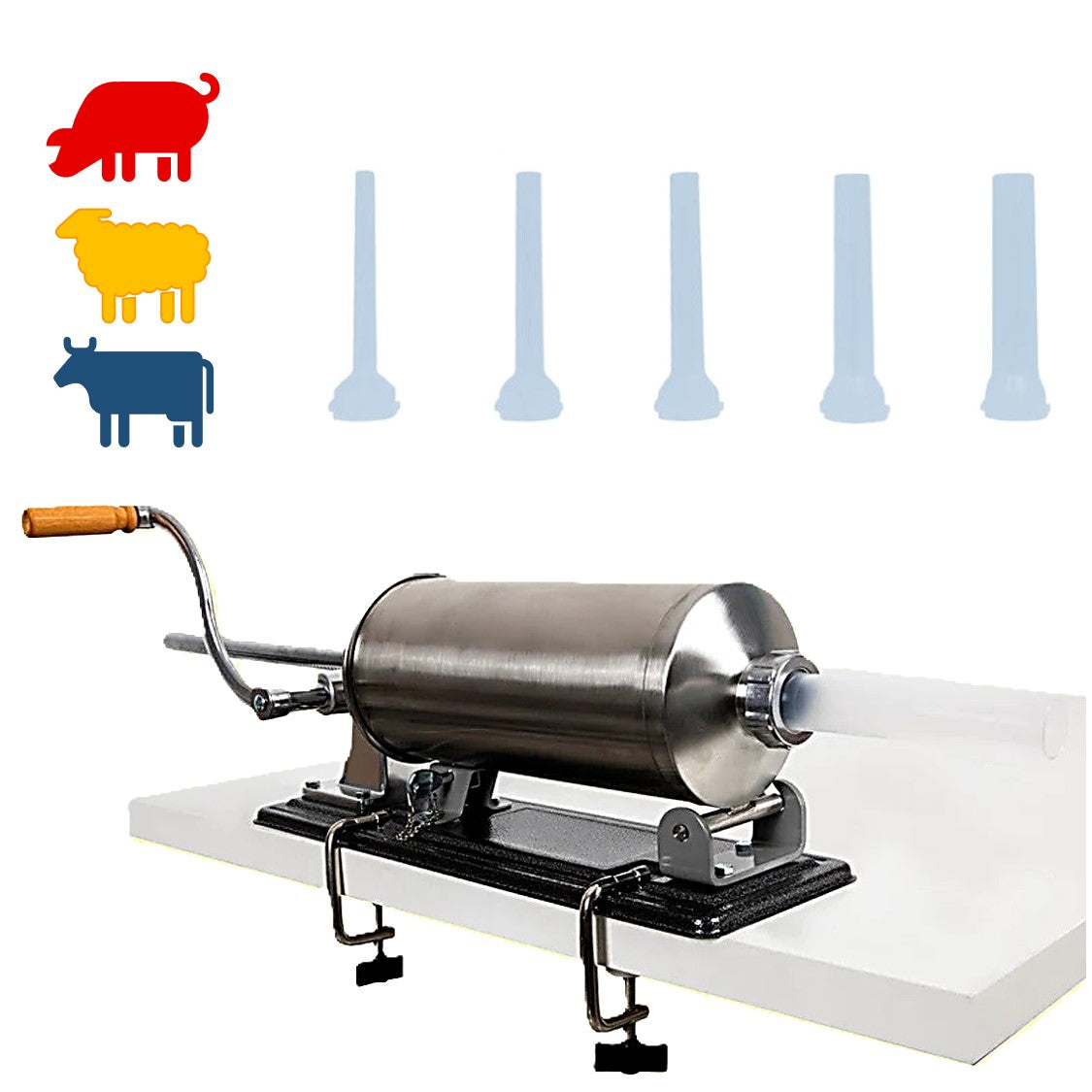 eMESERIASUL.RO Aparat Umplut Carnati Orizontal, 4kg, cu 5 Palnii incluse, Porc-Vita-Oaie, POZA 4