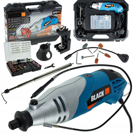 eMESERIASUL.RO Masina de gravat si frezat BLACK-SQUARE PORTONERO B42653, 126 accesorii, 200W, 36000RPM, POZA 2