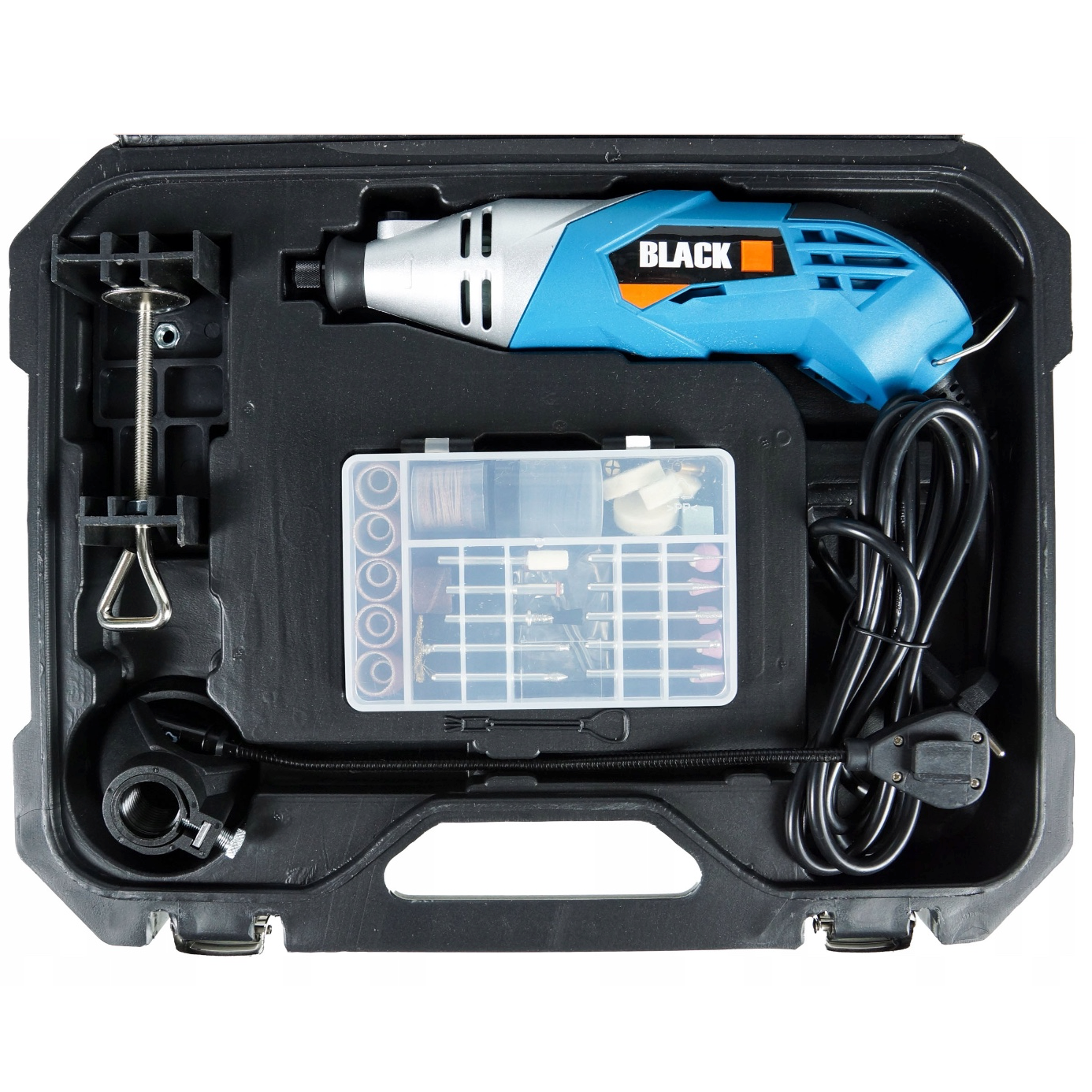 eMESERIASUL.RO Masina de gravat si frezat BLACK-SQUARE PORTONERO B42653, 126 accesorii, 200W, 36000RPM, POZA 3