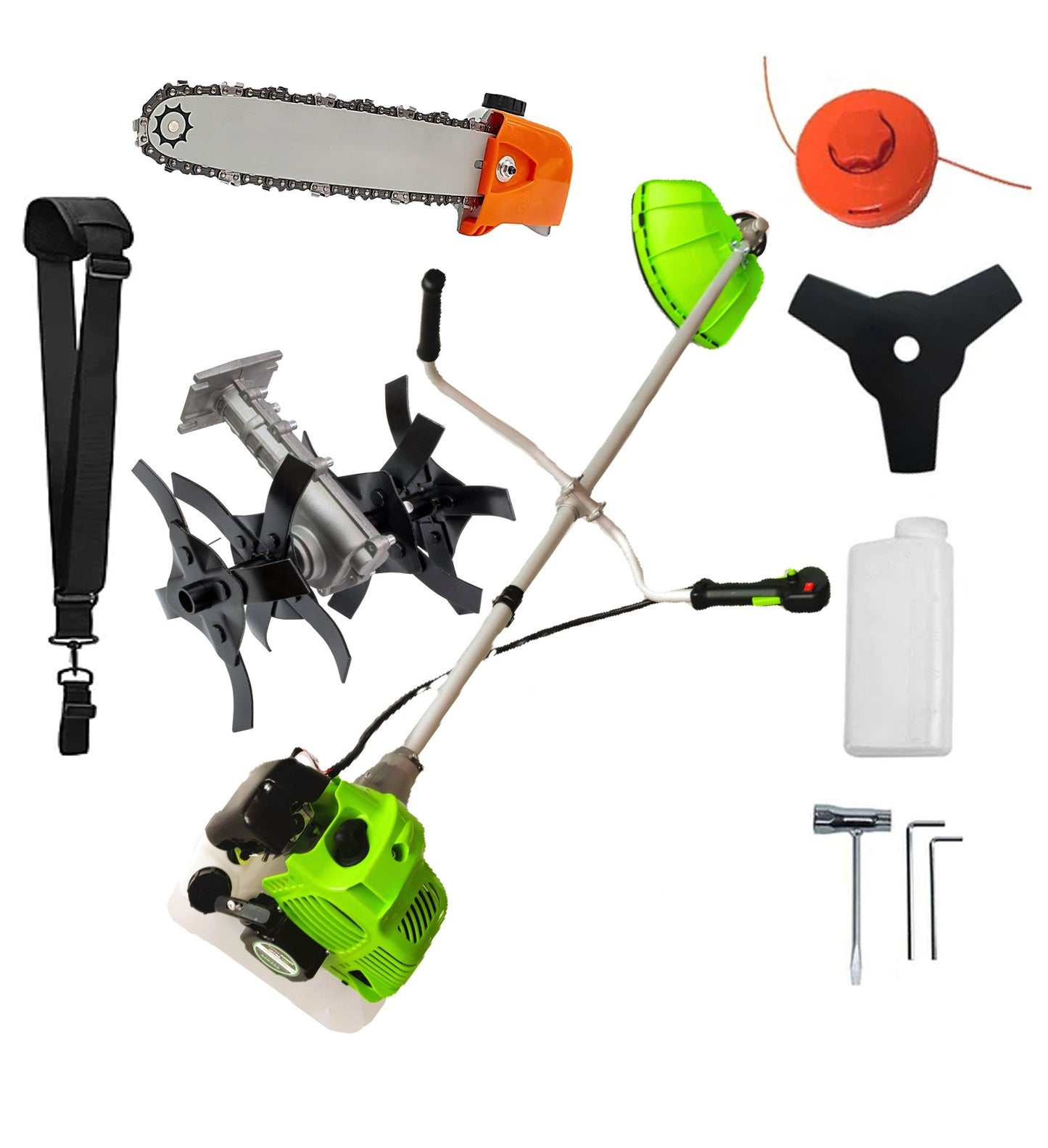 eMESERIASUL.RO Motocoasa pe benzina ALFA 7* PROFESSIONAL, Accesorii si 1xDisc Stea, 8CP, VERDE, PLUS CULTIVATOR, +Cap DRUJBA, POZA 1