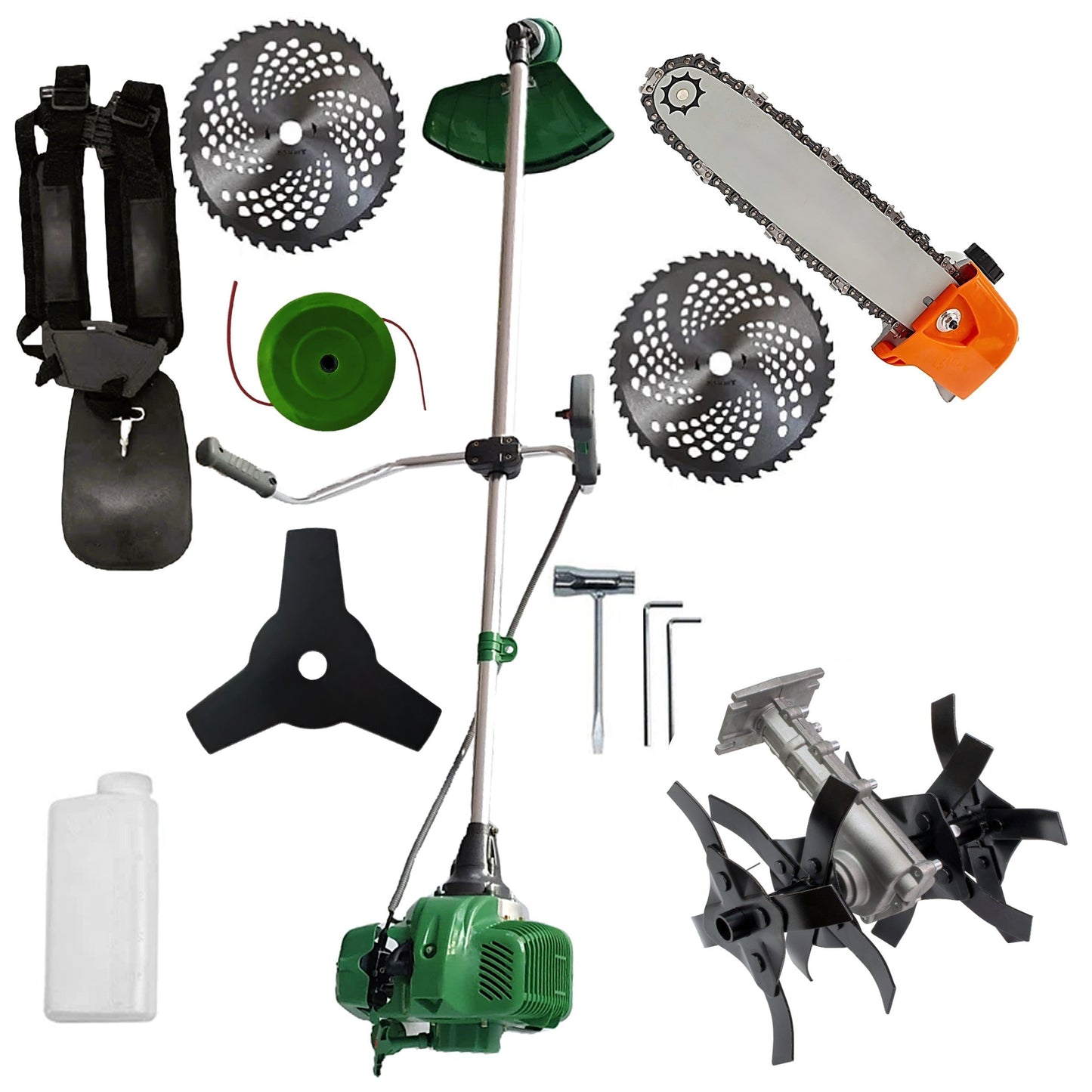 eMESERIASUL.RO Motocositoarea FERMIERULUI-GOSPODAR, 2xDiscuri Vidia, 1xDisc Stea, 52cc, VERDE-6CP, PLUS CULTIVATOR, +Cap DRUJBA, POZA 1