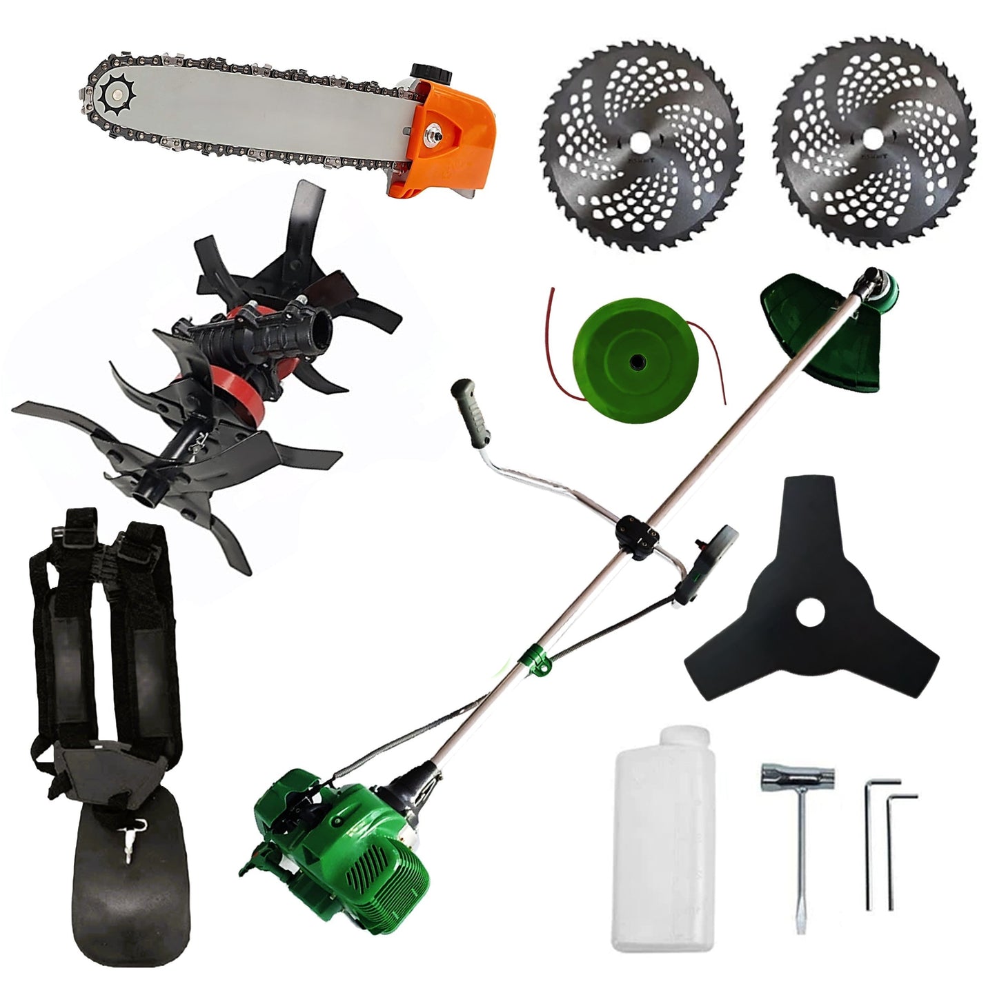 eMESERIASUL.RO Motocositoarea FERMIERULUI-GOSPODAR, 2xDiscuri Vidia, 1xDisc Stea, 52cc, VERDE-6CP, PLUS CULTIVATOR-PROFI, +Cap DRUJBA, POZA 1