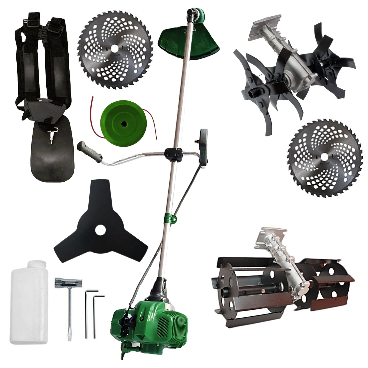eMESERIASUL.RO Motocositoarea FERMIERULUI-GOSPODAR, 2xDiscuri Vidia, 1xDisc Stea, 52cc, VERDE-6CP, Plus PRASITOARE, +CULTIVATOR, POZA 1