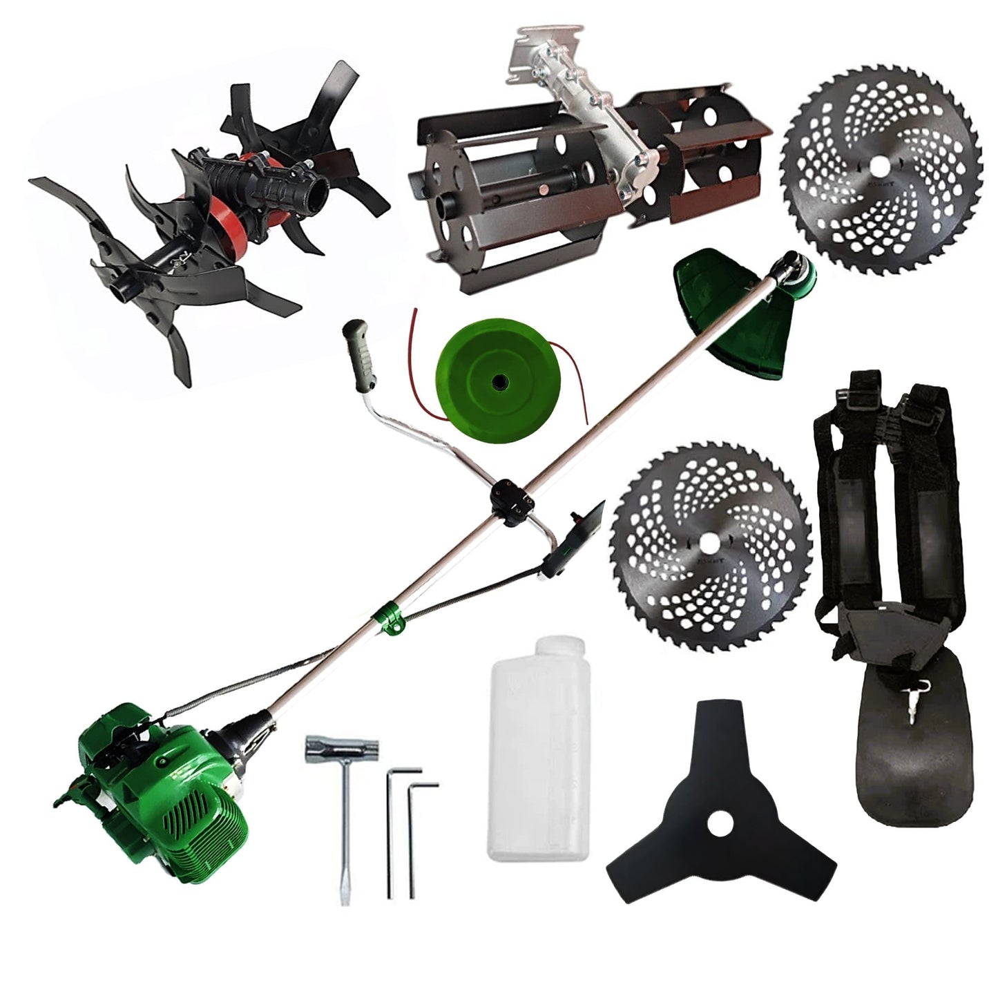 eMESERIASUL.RO Motocositoarea FERMIERULUI-GOSPODAR, 2xDiscuri Vidia, 1xDisc Stea, 52cc, VERDE-6CP, Plus PRASITOARE, +CULTIVATOR-Profi, POZA 1