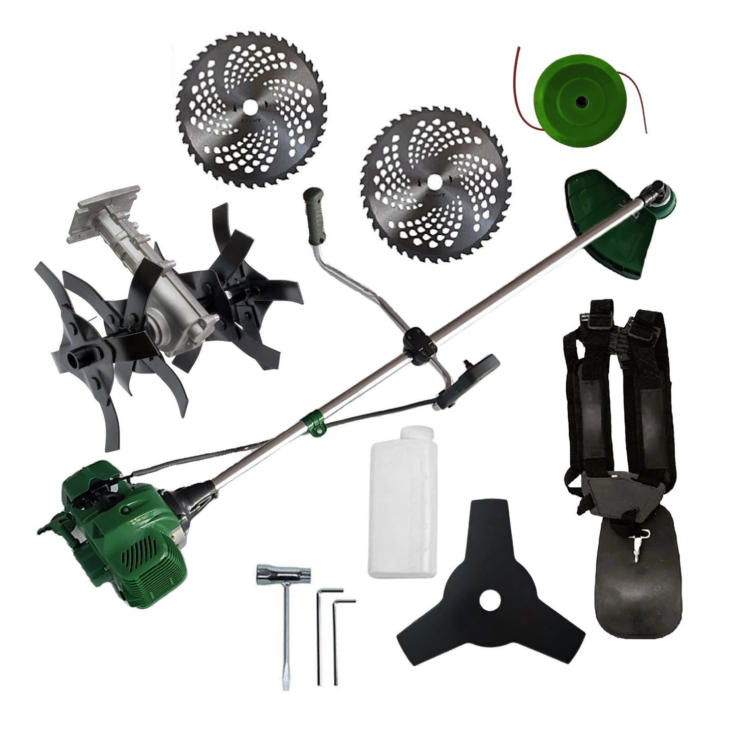 eMESERIASUL.RO Motocositoarea FERMIERULUI-GOSPODAR, 2xDiscuri Vidia, 1xDisc Stea, 52cc, VERDE-6CP, PLUS CULTIVATOR, POZA 1