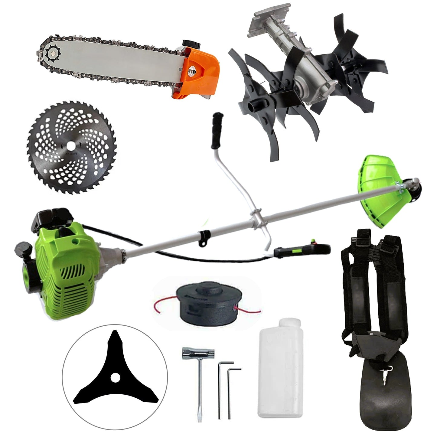 eMESERIASUL.RO Motocositoarea FERMIERULUI-GOSPODAR, Consum Mic, Accesorii si 2xDisc, VERDE-3.4CP, PLUS CULTIVATOR, +Cap DRUJBA, POZA 1