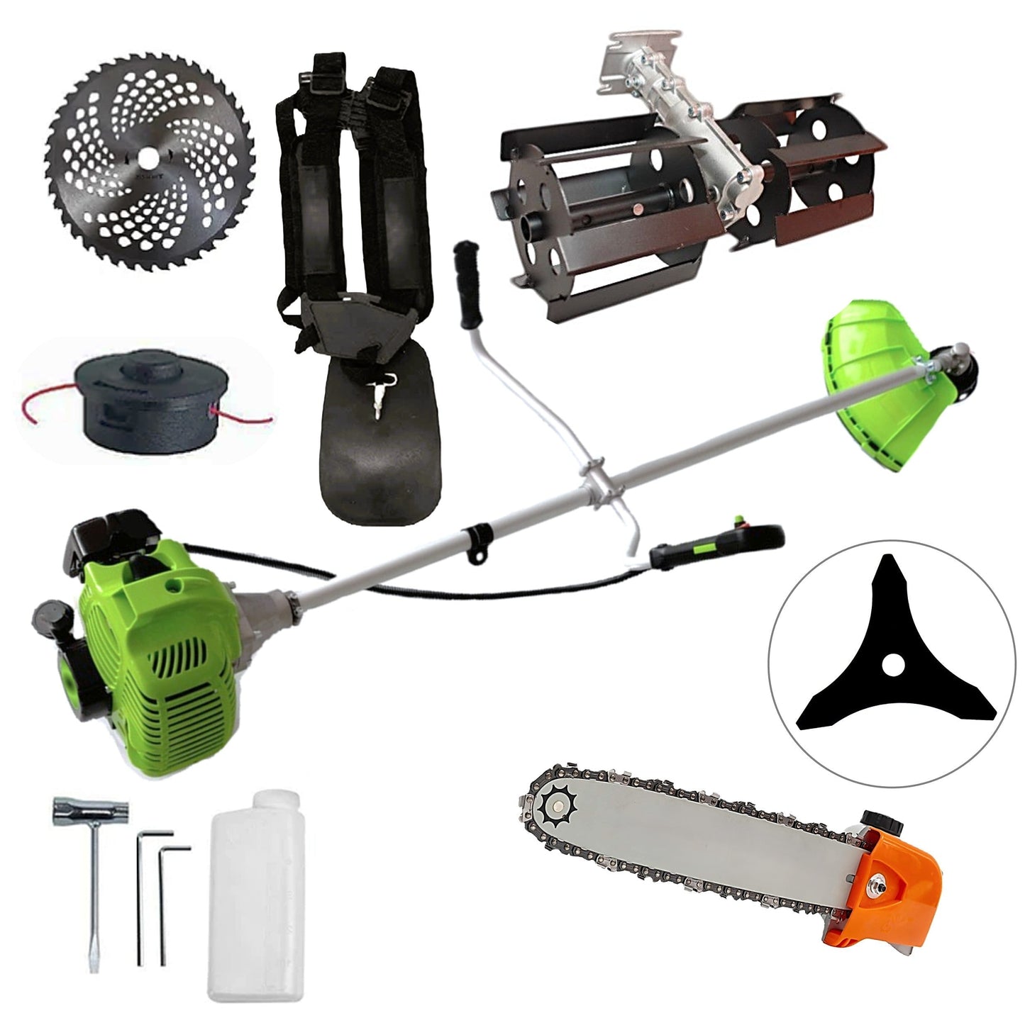 eMESERIASUL.RO Motocositoarea FERMIERULUI-GOSPODAR, Consum Mic, Accesorii si 2XDisc, VERDE-3.4CP, +CAP DRUJBA, +PRASITOARE, POZA 1