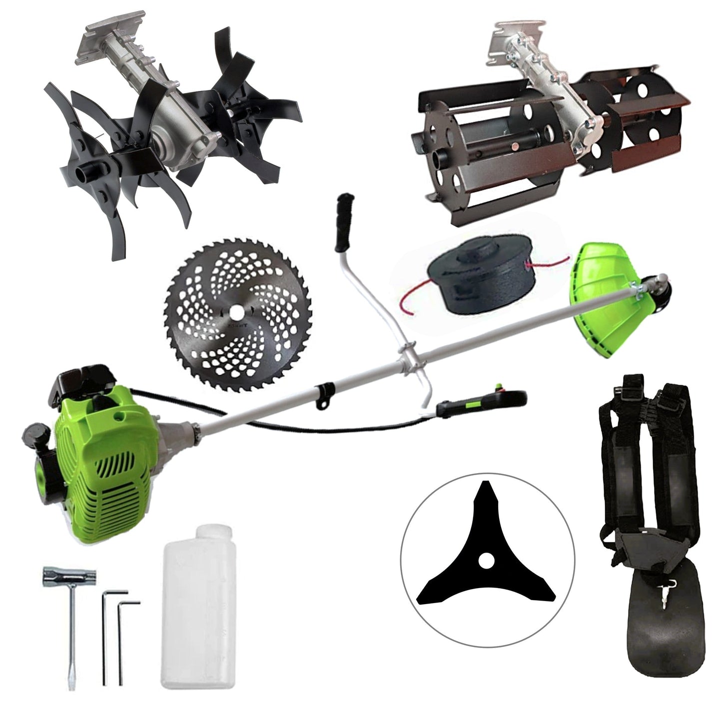 eMESERIASUL.RO Motocositoarea FERMIERULUI-GOSPODAR, Consum Mic, Accesorii si 2xDisc, VERDE-3.4CP, Plus PRASITOARE, +CULTIVATOR, POZA 1