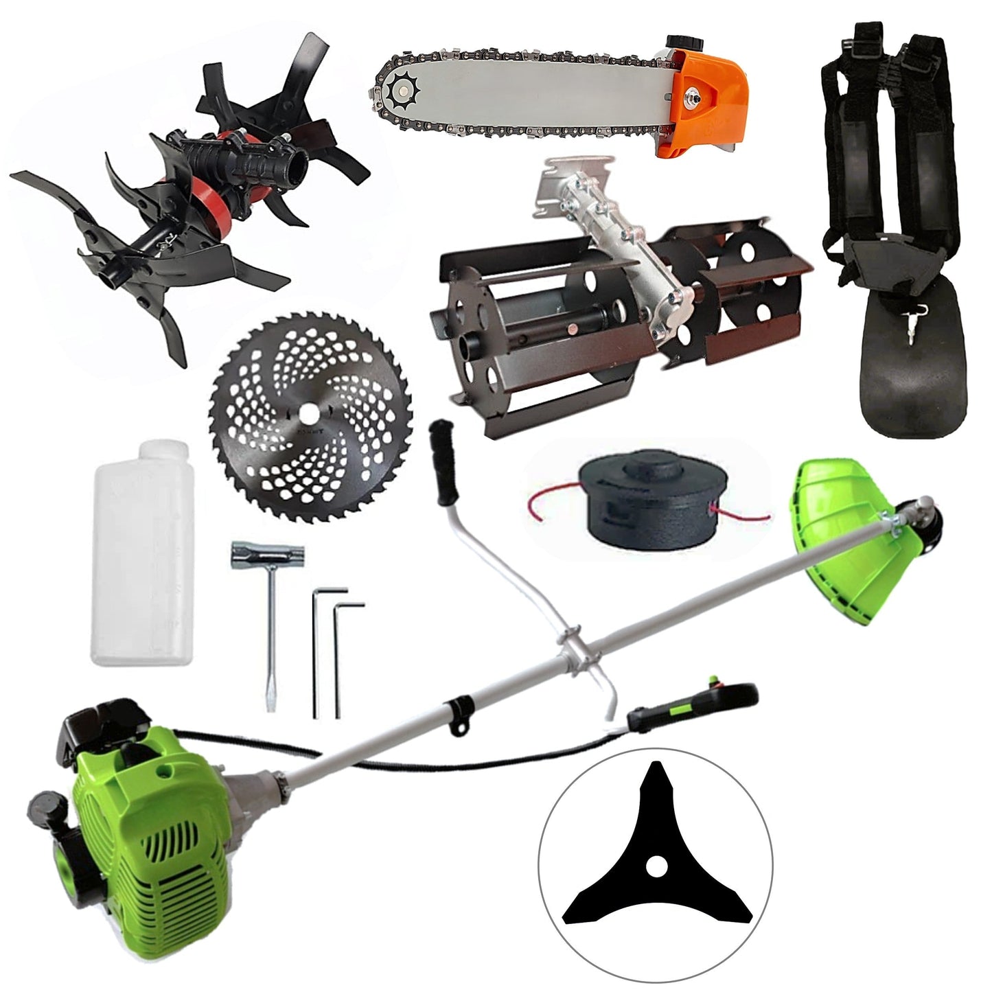 eMESERIASUL.RO Motocositoarea FERMIERULUI-GOSPODAR, Consum Mic, Accesorii si 2xDisc, VERDE-3.4CP, Plus PRASITOARE, CULTIVATOR-PROFI, Cap DRUJBA, POZA 1