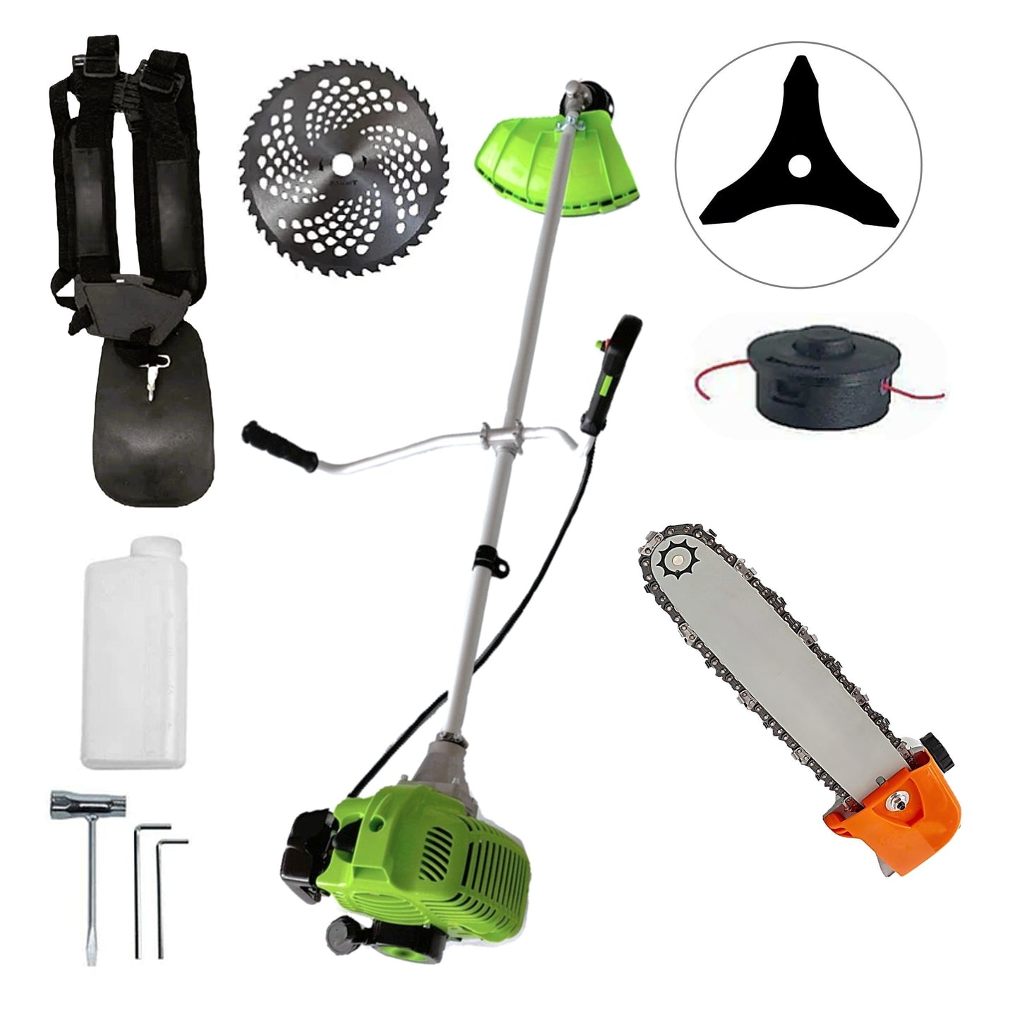 eMESERIASUL.RO Motocositoarea FERMIERULUI-GOSPODAR, Consum Mic, Accesorii si 2xDisc, VERDE-3.4CP, Plus CAP DRUJBA, POZA 1