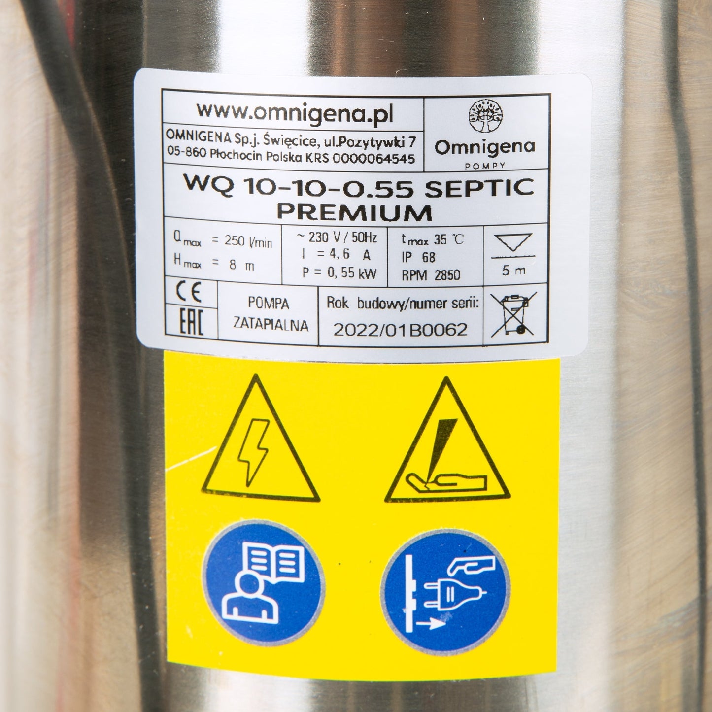 eMESERIASUL.RO Pompa apa murdara OMNI (Polonia) WQ 10-10-0.55 SEPTIC, 0.55kW, debit 250l/min, H refulare 8m, submersibila, POZA 5