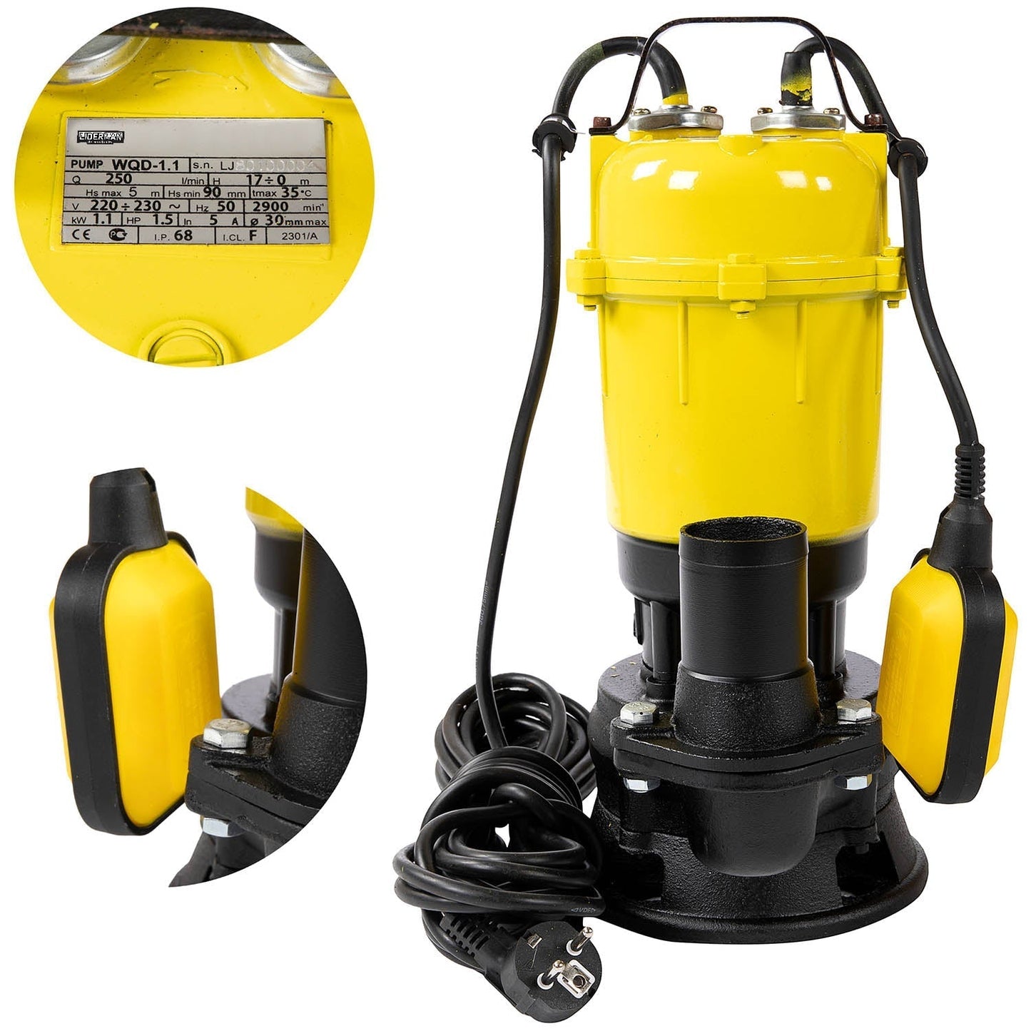 eMESERIASUL.RO Pompa de apa submersibila cu flotor Liderman- Maxima-WQD-1.1, 1.1 Kw, 250l/min, inaltime refulare 17m, POZA 1