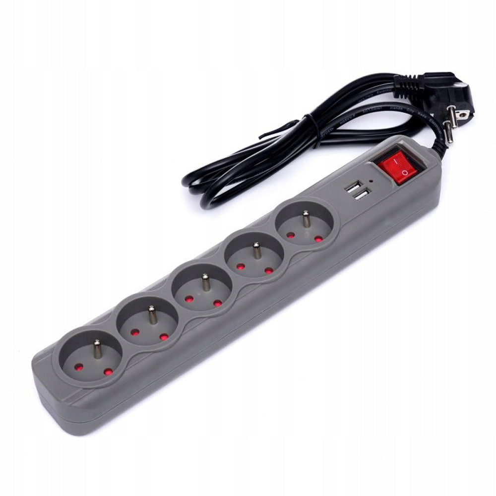 eMESERIASUL.RO Prelungitor electric 1.5m cu intrerupator KRAFTMEN K4033, 5 prize, 2 mufe USB, POZA 1