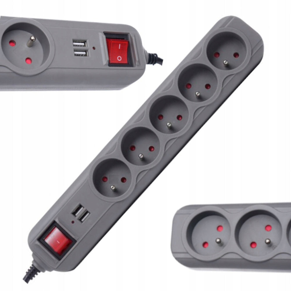 eMESERIASUL.RO Prelungitor electric 1.5m cu intrerupator KRAFTMEN K4033, 5 prize, 2 mufe USB, POZA 2