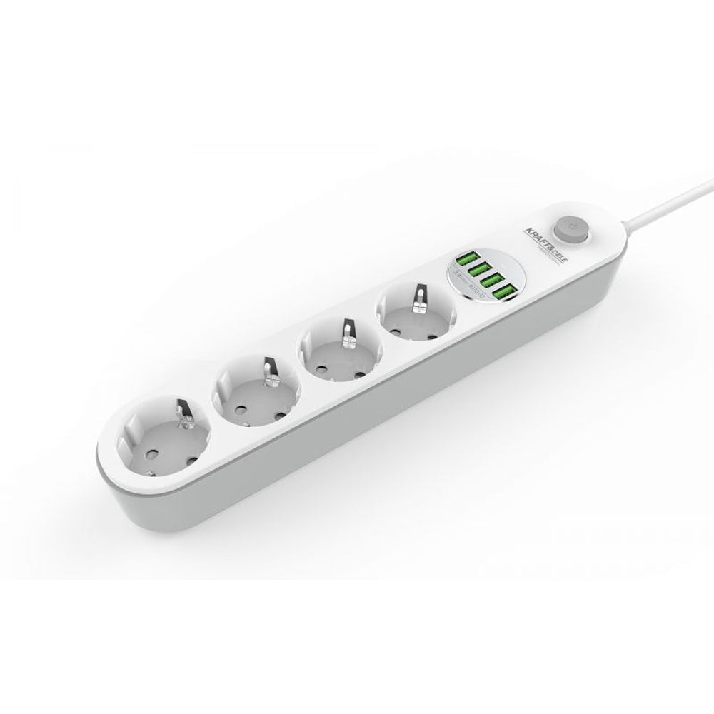 eMESERIASUL.RO Prelungitor electric 2m cu intrerupator KRAFTMEN K4030 4 prize, 4 mufe USB, POZA 1
