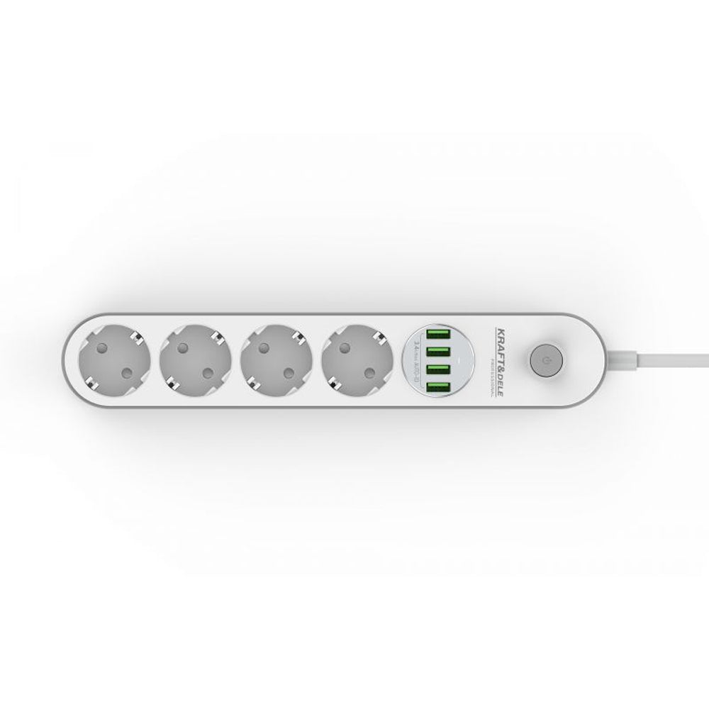 eMESERIASUL.RO Prelungitor electric 2m cu intrerupator KRAFTMEN K4030 4 prize, 4 mufe USB, POZA 4