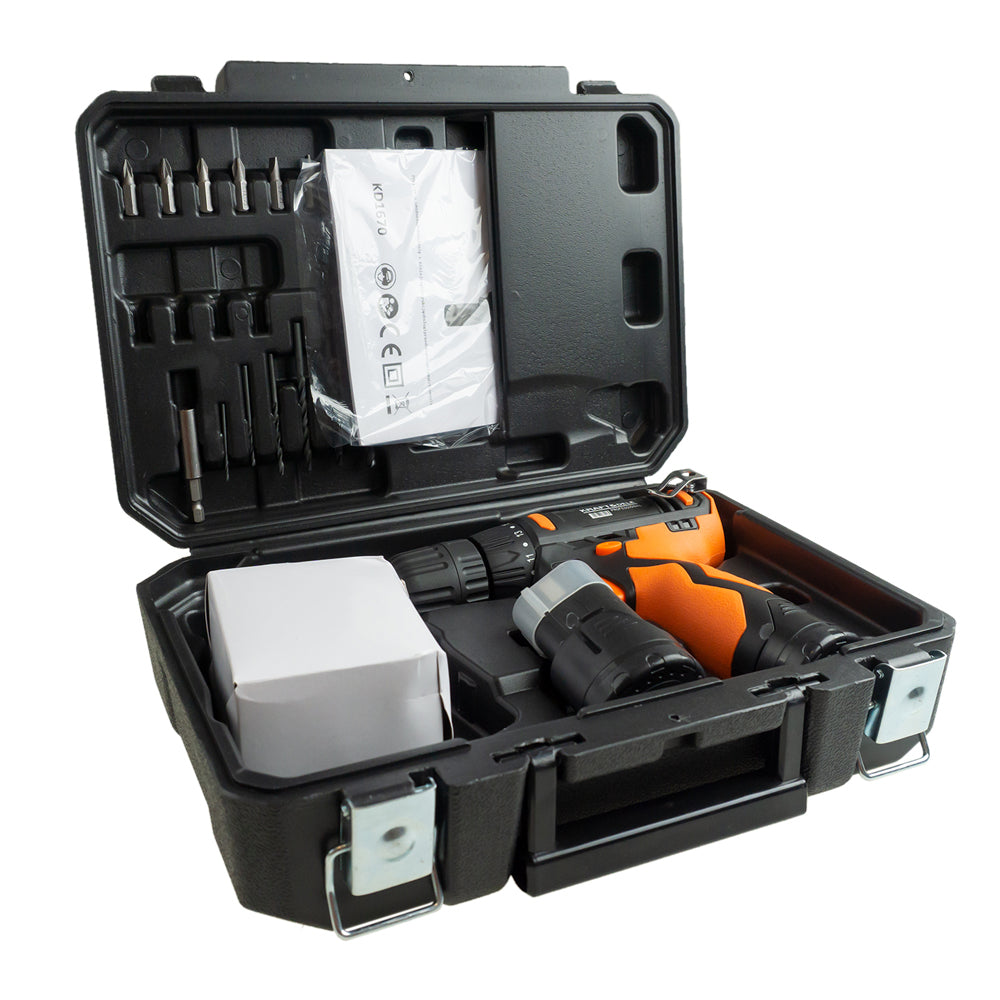 eMESERIASUL.RO SET Surubelnita cu acumulator KRAFTMEN K1670, include 2 acumulatori 12 V, 6 burghie si 6 biti incluse, POZA 10