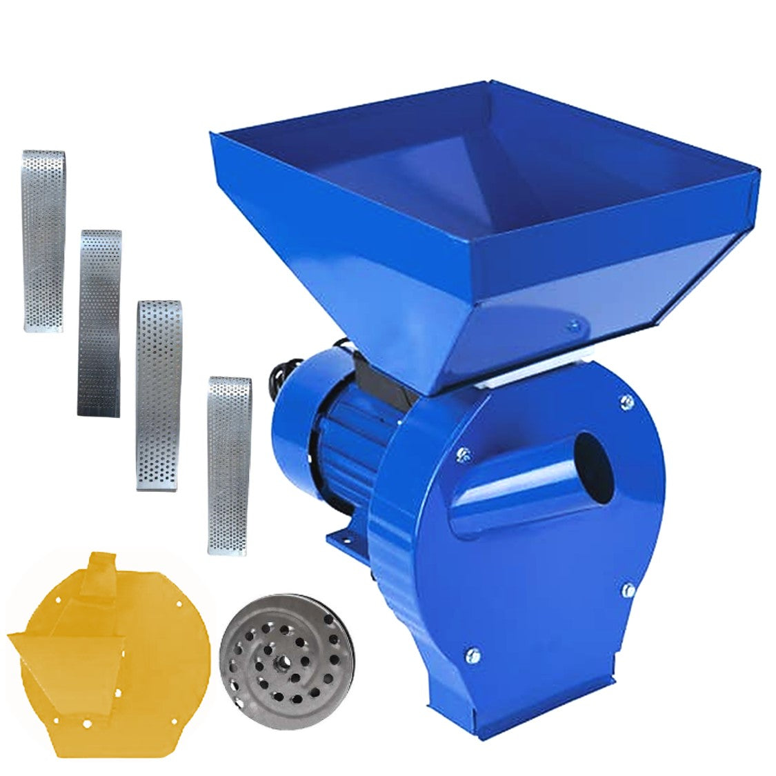 eMESERIASUL.RO Set Moara cereale, stiuleti si legume (3 in 1) Alpin-PROFI seria E, 3.9kW, Albastra cu ciocanele, CUVA MARE si razatoare legume-fructe, POZA 2