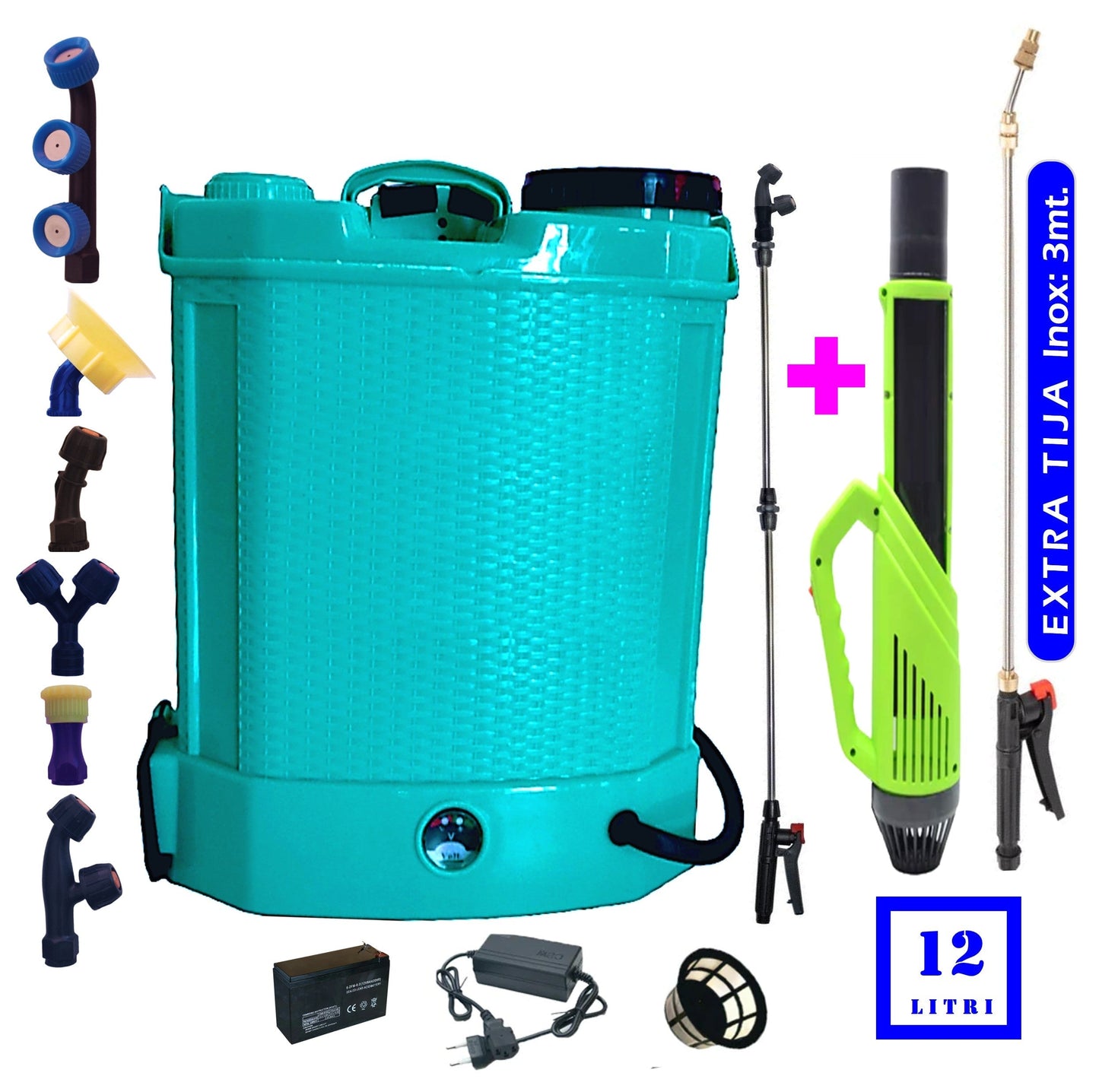 eMESERIASUL.RO Set Pompa de stropit cu acumulator Pandora 12L + Atomizor + Set Lance telescopica stropit de 3m, vermorel, POZA 2