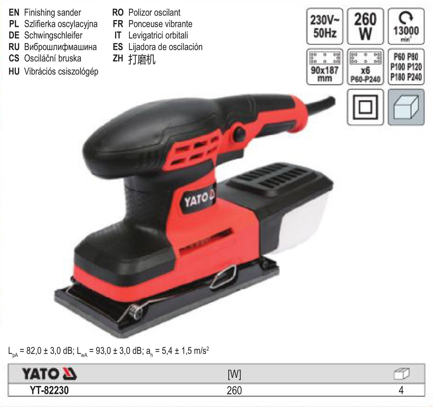 eMESERIASUL.RO Slefuitor cu vibratii Yato YT-82230, 187x90 mm, 260 W, 187x90 mm, POZA 6