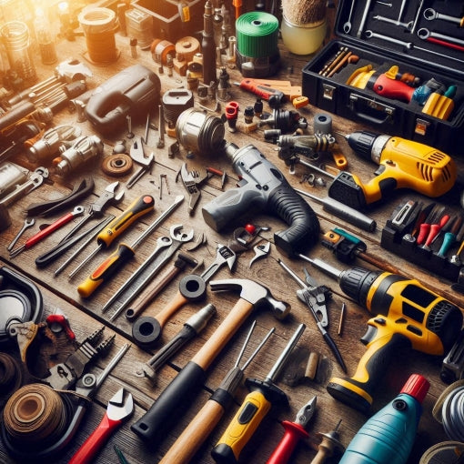 eMESERIASUL: Scule și aparate profesionale pentru atelier – echipamente de bricolaj, service auto și garaj, prezentate pe fundal de atelier.