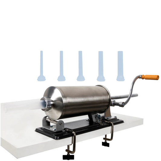 eMESERIASUL.RO Aparat Umplut Carnati Orizontal, 4kg, cu 5 Palnii incluse, Porc-Vita-Oaie, POZA 1