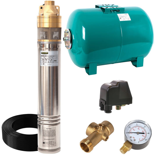 eMESERIASUL.RO Kit Hidrofor 24L cu pompa apa submersibila 1.5KW, 120m, 2.7m3/Ora, Liderman-Maxima 4SKM-200, Sistem premium complet, POZA 1