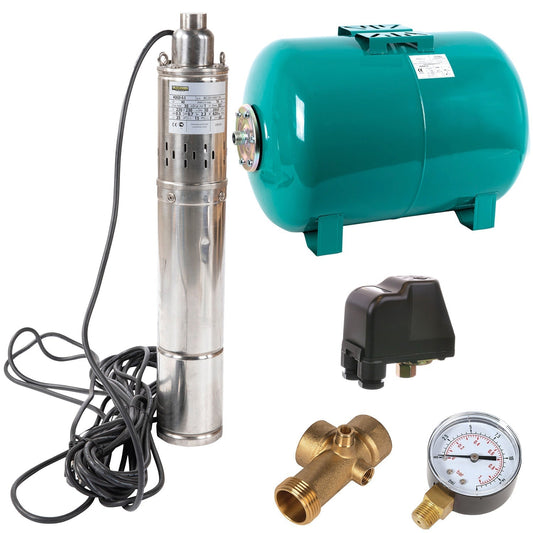 eMESERIASUL.RO Kit Hidrofor 24L cu pompa apa submersibila 0.5KW, 78m, 2.4m3/Ora, Liderman-Maxima 4QGD-0.5, Sistem premium complet, POZA 1