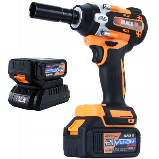 eMESERIASUL.RO Masina de insurubat cu impact, motor fara perii cu 2 acumulatori 21V, BLACK-SQUARE PORTONERO B12031, 500Nm, POZA 1