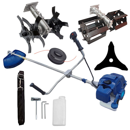 eMESERIASUL.RO Motocoasa pe benzina TOMS Fermierul, Disc Stea, Accesorii Incluse, 3.4cp, Albastra, +PRASITOARE, +CULTIVATOR, POZA 1