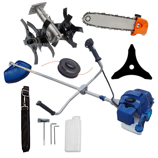 eMESERIASUL.RO Motocoasa pe benzina TOMS Fermierul, Disc Stea, Accesorii Incluse, 3.4cp, Albastra, +CULTIVATOR, +Cap DRUJBA, POZA 1
