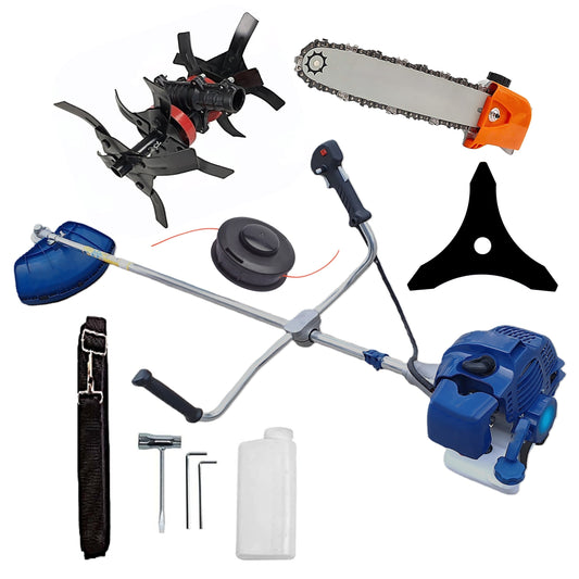 eMESERIASUL.RO Motocoasa pe benzina TOMS Fermierul, Disc Stea, Accesorii Incluse, 3.4cp, Albastra, +CULTIVATOR PROFI, +Cap DRUJBA, POZA 1