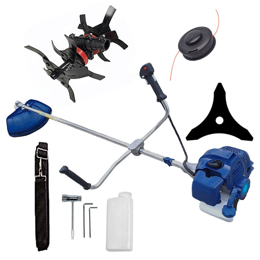 eMESERIASUL.RO Motocoasa pe benzina TOMS Fermierul, Disc Stea, Accesorii Incluse, 3.4cp, Albastra, +CULTIVATOR PROFI, POZA 1