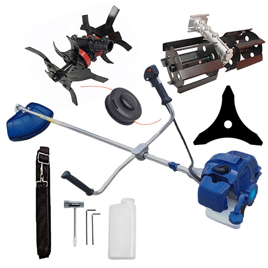 eMESERIASUL.RO Motocositoare pe benzina TOMS Fermierul, Disc Stea, Accesorii Incluse, 3.4cp, Albastra, +PRASITOARE, +CULTIVATOR Profi, POZA 1