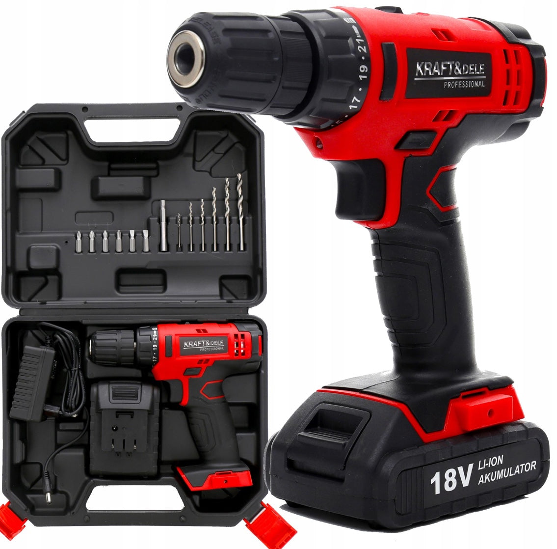 eMESERIASUL.RO SET Masina insurubat si gaurit pe acumulator KRAFTMEN K1566, 1350RPM, include 1 acumulator 18V, 6 burghie si 6 biti, POZA 2