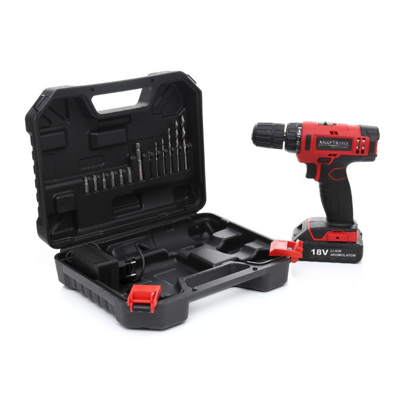 eMESERIASUL.RO SET Masina insurubat si gaurit pe acumulator KRAFTMEN K1566, 1350RPM, include 1 acumulator 18V, 6 burghie si 6 biti, POZA 11