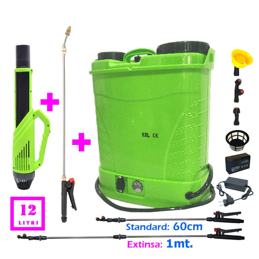 eMESERIASUL.RO Set Pompa de stropit cu acumulator Pandora 12L + Atomizor + Set Lance telescopica stropit de 3m, vermorel, POZA 1
